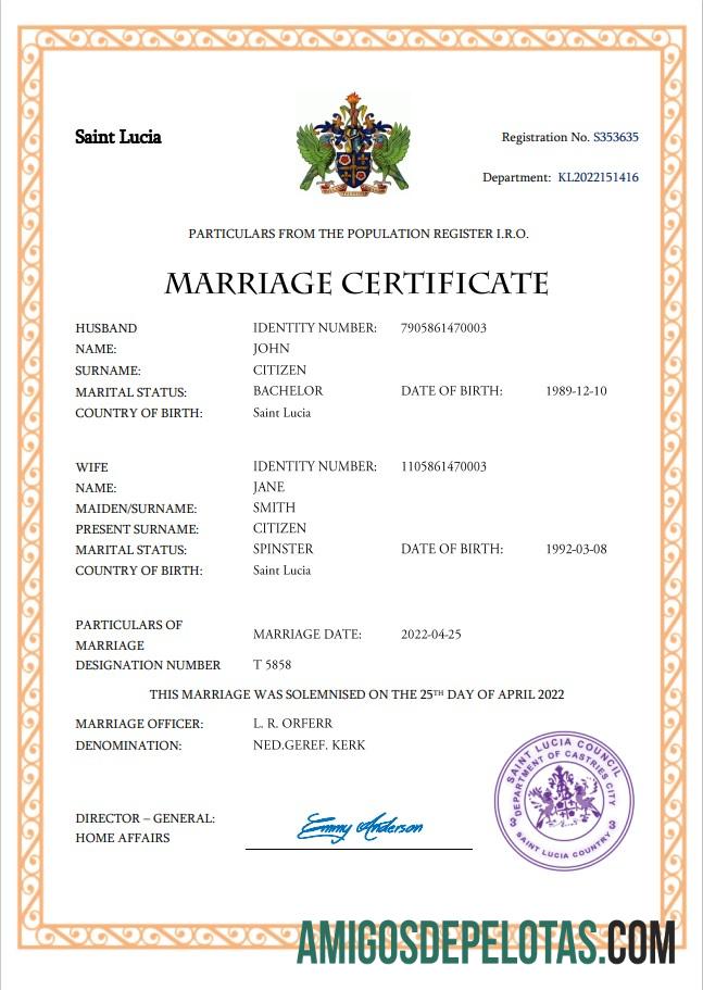 Imprimível modelo Word e PDF de certidão de casamento de Santa Lúcia